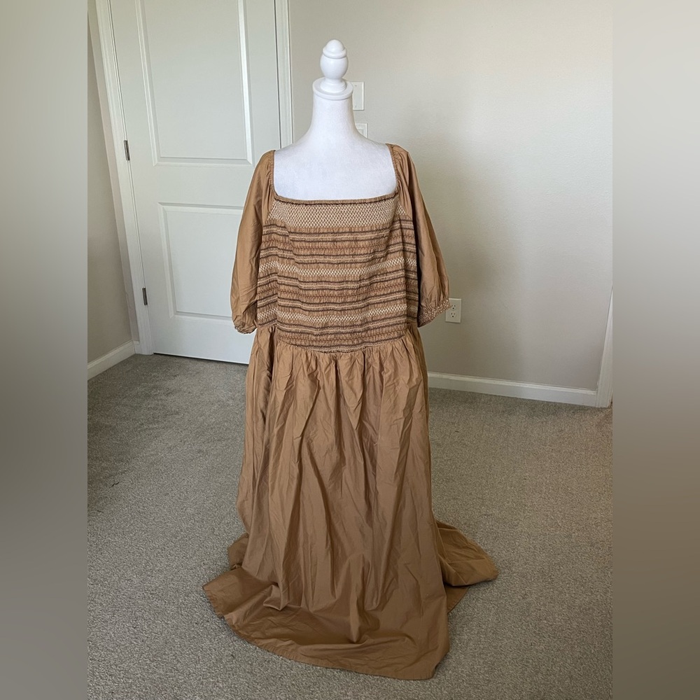 Old Navy Tan Maxi Dress with Smocked Bodice Prairie Dress 4X NWT